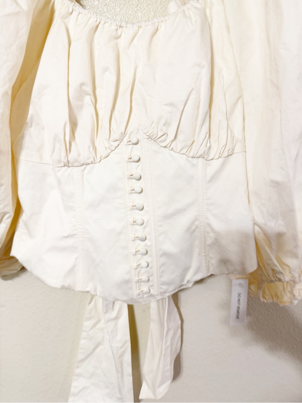 For Love & Lemons Marion Puff Sleeve Romantic Boned Corset Top Ivory Large NEW - Picture 13 of 14